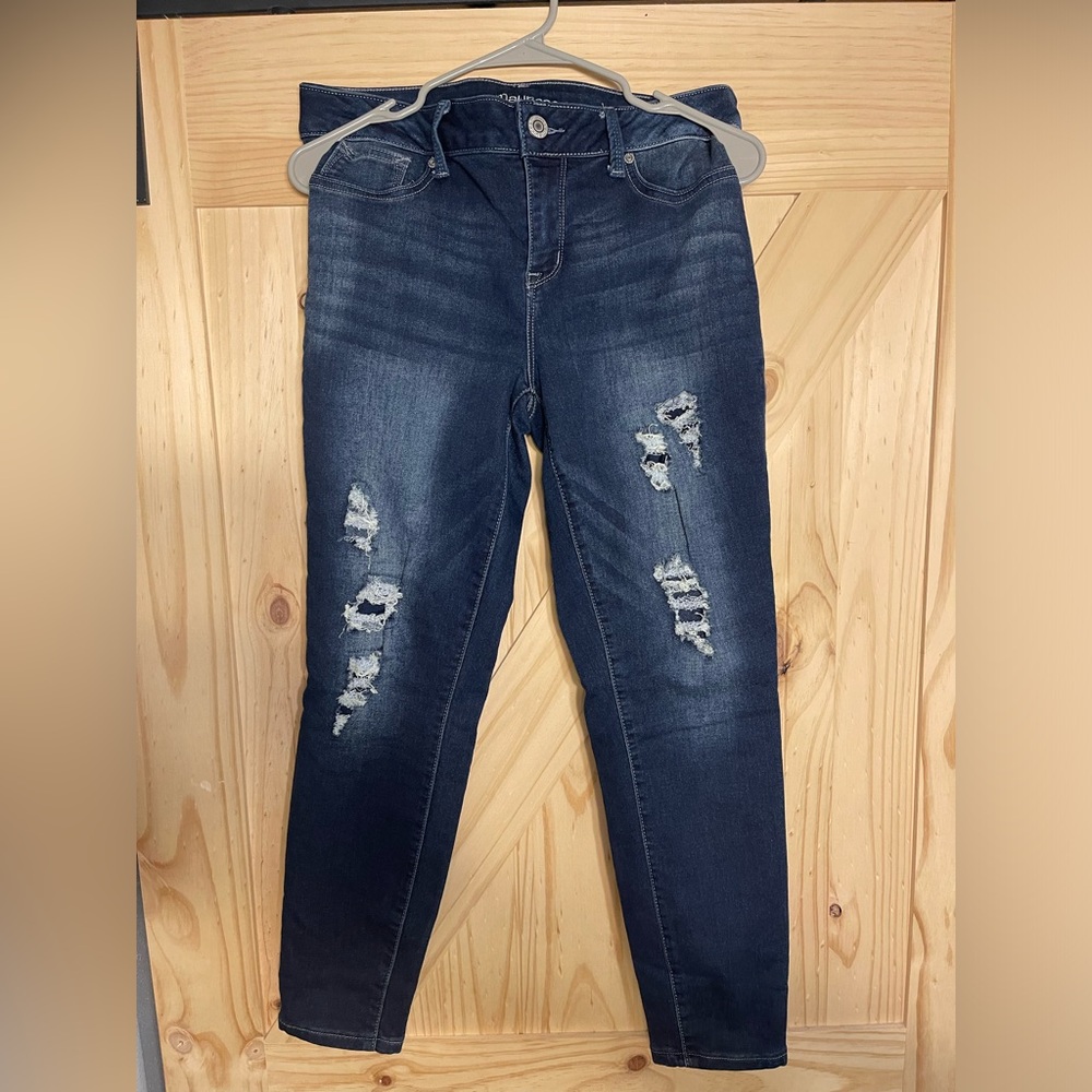 Maurices Dark Blue Distressed Skinny Jeans